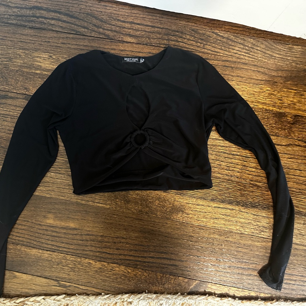Black long sleeve crop top with cutouts
